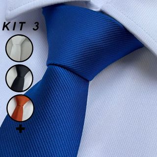 Kit 3 Gravatas Slim Masculinas Serenity  Cores Clássicas e Toque Sofisticado kit gravata slim masculino