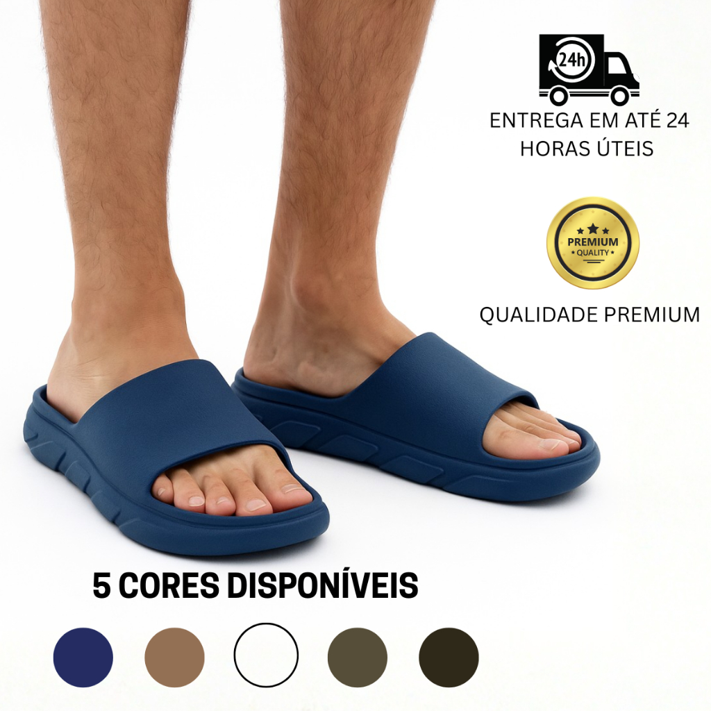 Chinelo Masculino Slide Conforto Anatômico Premium PVC Micro Expandido Praia Piscina Casa