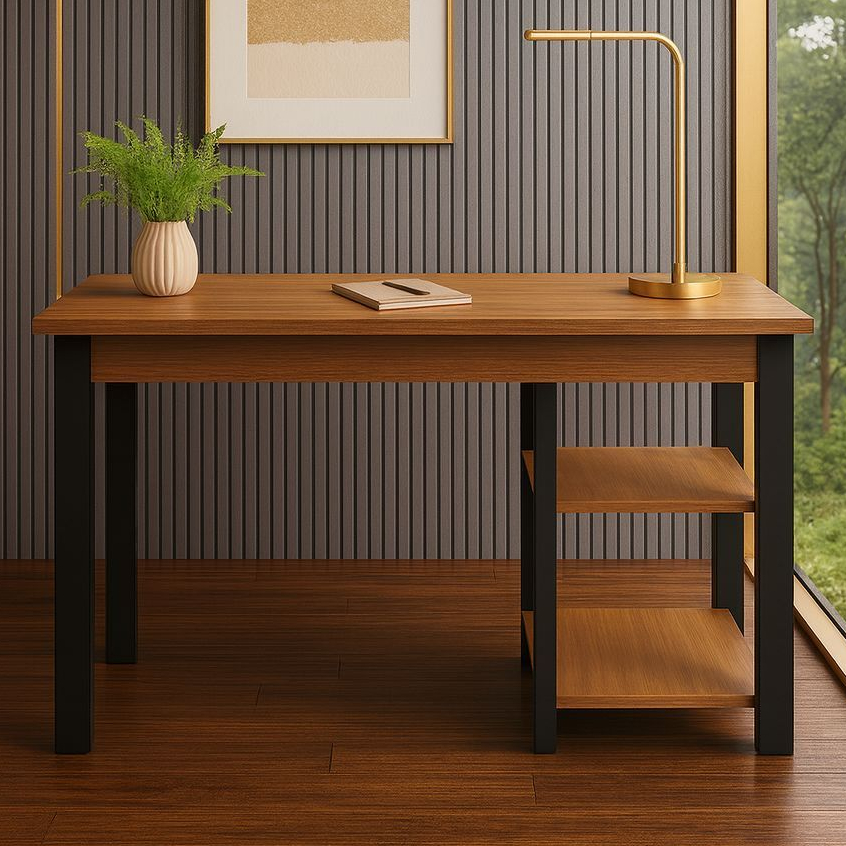 QUEIMA DE ESTOQUE - Escrivaninha Estilo Industrial c/ 2 Prateleiras - p/ Home Office e Escritório