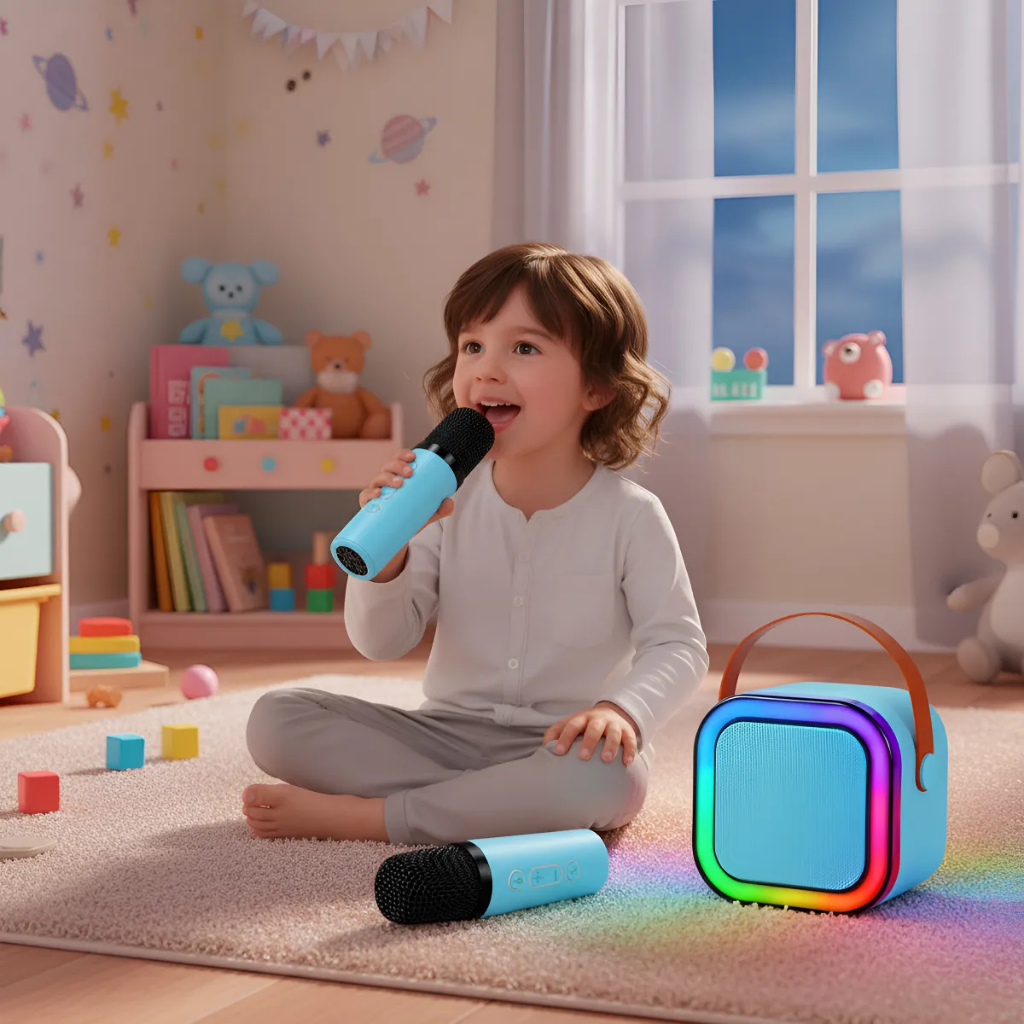 Caixa de Som Bluetooth K12 Portátil Karaokê com Microfone Sem Fio Mini Alto-falante
