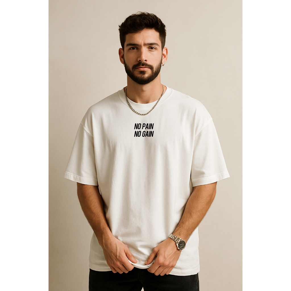 Camiseta Oversized No Pain No Gain Academia Treino Crossfit Camisa Algodão Masculina e Feminina
