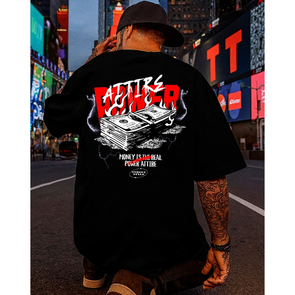 Camiseta Streetwear Masculina Oversized Power Money Dinheiro Estampada 100% Algodão Penteado Premium