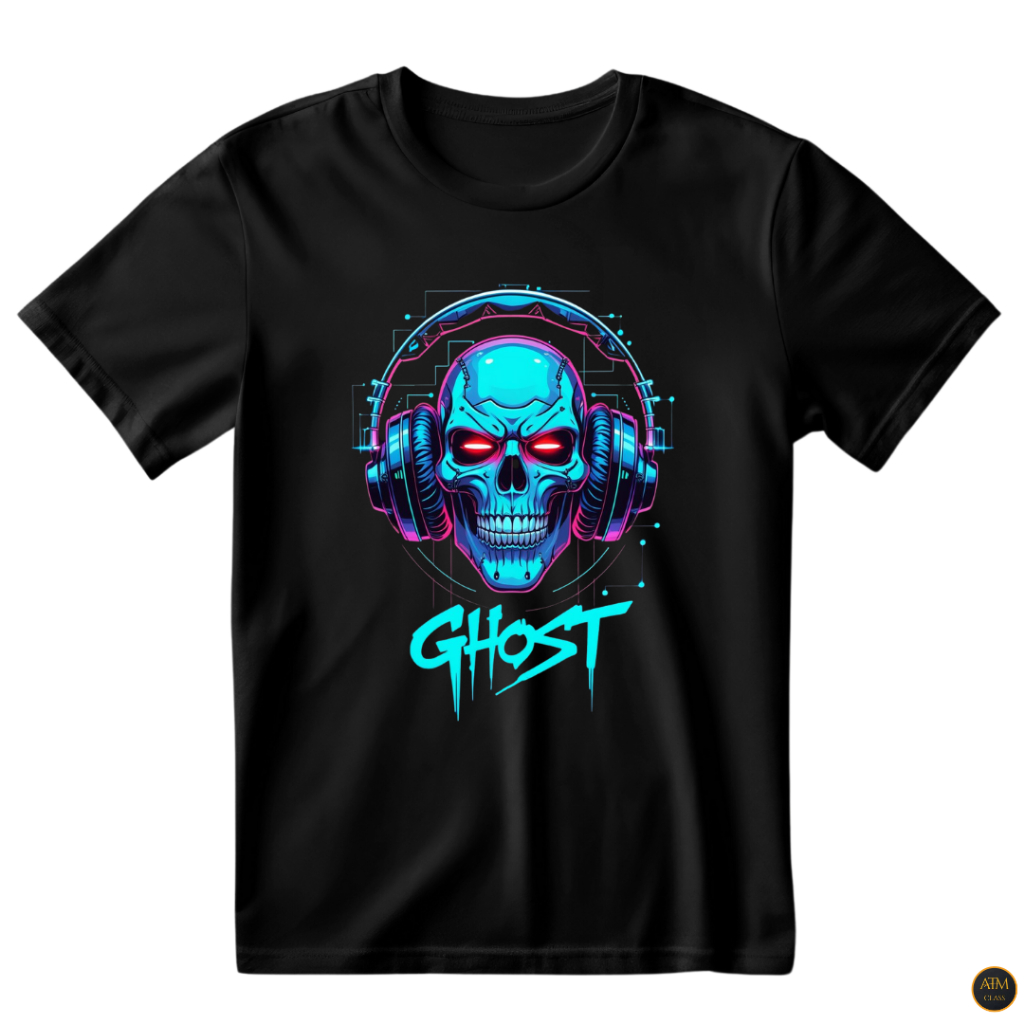 Camisa Unissex Ghost Caveira Com Fone Eletronico Camiseta Estampada 100% Algodão - Envio Imediato