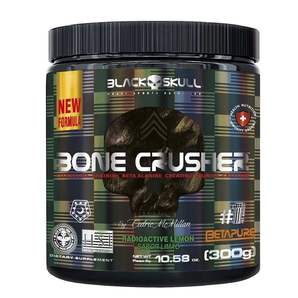 Pré-treino Bone Crusher 300g Black Skull Sabor Radioactive Lemon
