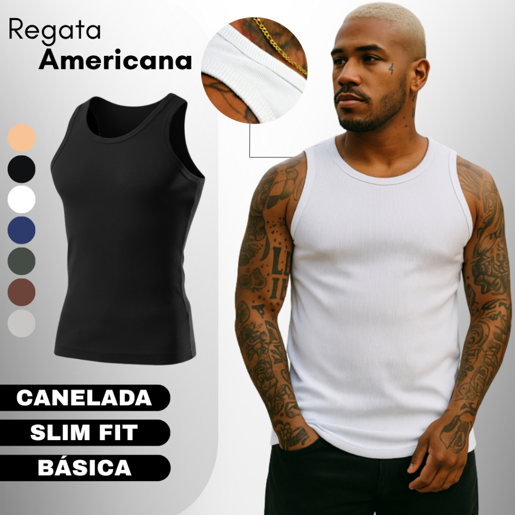 Regata Canelada Masculina Americana Camiseta Básica Modelo Americano Camisa Academia em Oferta na Shopee