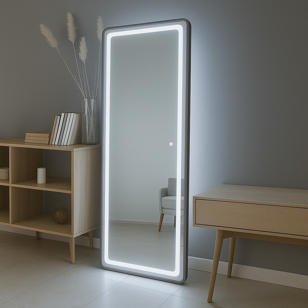 Espelho Retangular 150cm Moldura Metal Com Led Jateado Touch Bivolt Quarto 3 Tons 3000K 4000k 6000k 240 Lúmens Luxo
