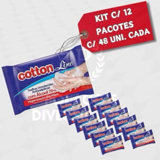 12x Lenço Umedecido Cotton Line 70% Ál cool Antisséptico  c/ 48 Unidades Cada - Pronta Entrega em Oferta na Shopee