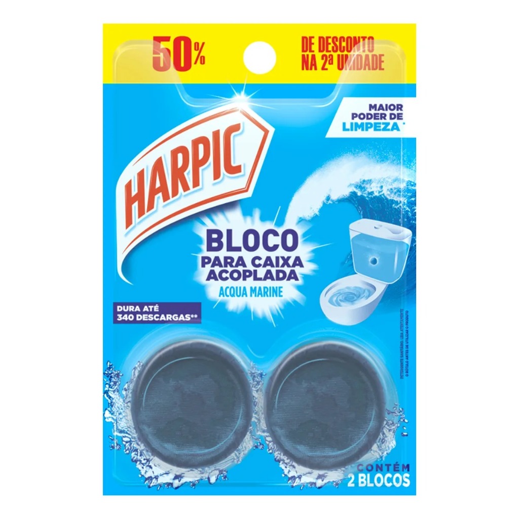KIT Harpic Bloco Sanitário Marine para Caixa Acoplada Limpa e Perfuma o Vaso em Oferta na Shopee