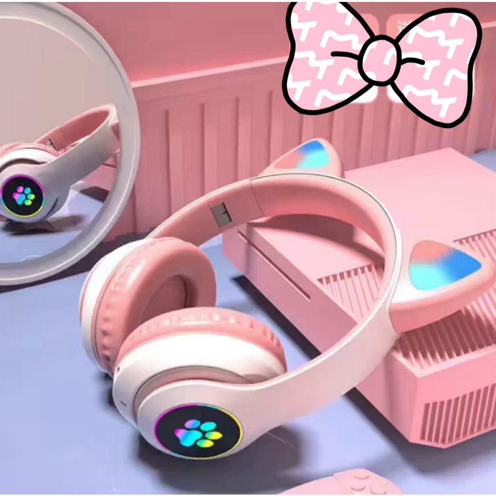 PROMOÇAO！Fones De Ouvido Gato Colorido Arco-Íris RGB Luz De Fundo Sem Fio 5.3