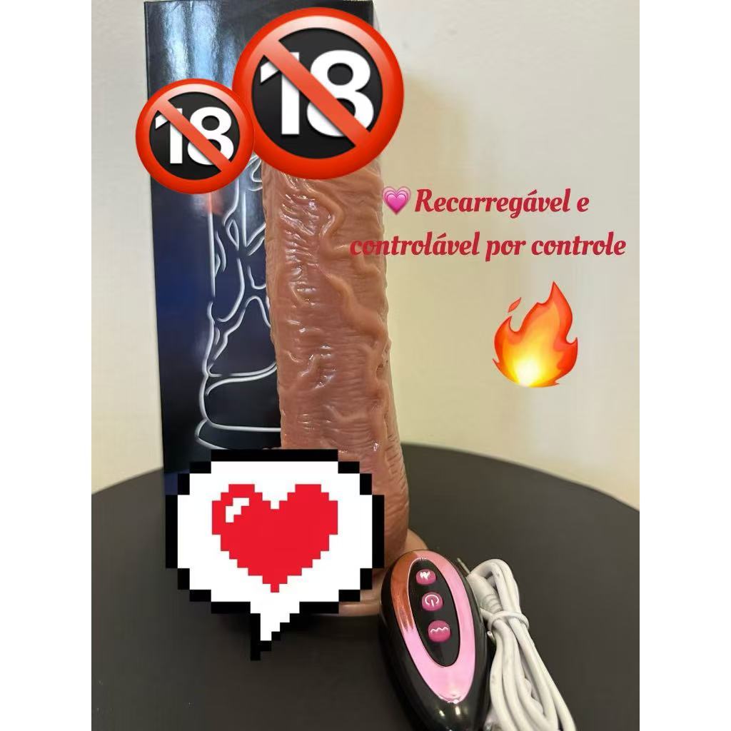 Prótese Pênis Com Vibro e Ventosa Controle Remoto Função Telescópico Balançar e Aquencimento Sex Shop YJ-35