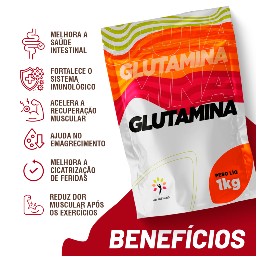 Glutamina 100% Pura 1kg Importada 200 Doses Recuperação Muscular Imunidade Joy & Health