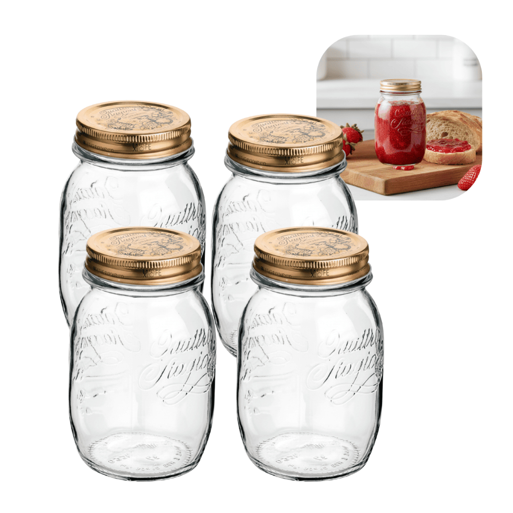 Kit 4 Potes herméticos Quattro Stagioni 500ml vidro compotas molhos geleias conserva mantimentos alimentos frutas