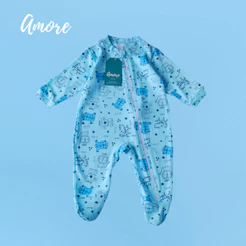 Macacão de bebê Menino Pezinho Amore Safari Azul 100% Algodão