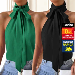 Lovito Top Halter com Laço Frontal Frente unica Sem mangas Elegante Feminina BLB4BR049