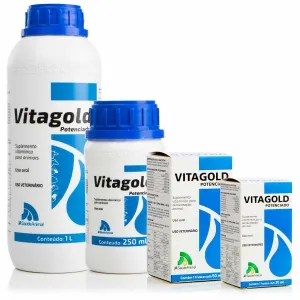 Vitagold Potenciado 20ml 50ml ou 250ml Vitagold para Aves Vitamina para Aves Equinos Suínos Cães