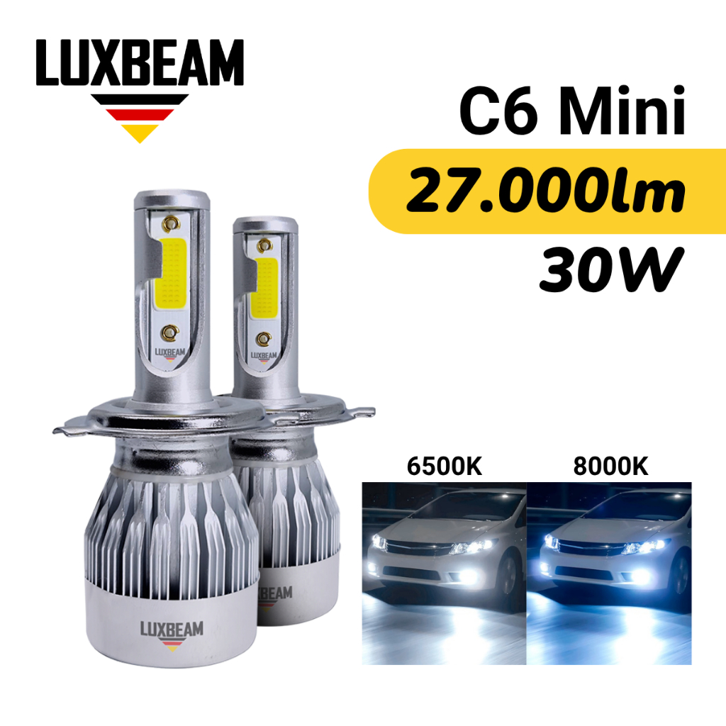 Par Super Led C6 Mini 8000k H1 H3 H4 H7 H11 H8 HB3 HB4 Lâmpada Luxbeam 6500k Branca Efeito Xenon