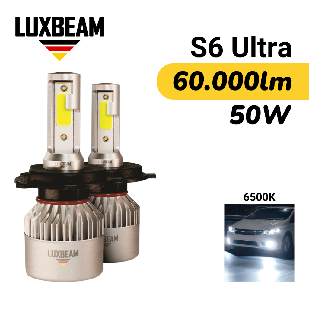 Par Super Led S6 Ultra 6500k H1 H3 H4 H7 H11 H8 HB3 HB4 Lâmpada Luxbeam 6500k Branca em Oferta na Shopee