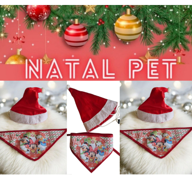 kit Bandana e Gorro Natalino Luxo Pet- Lencinho Pets e Gato Pet Shop Banho Tosa shitzu yorqke poold