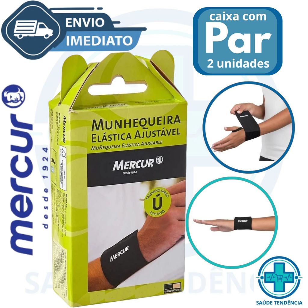 Munhequeira Elástica Mercur 2 Unidades Preta Ajustável Compressão Proteção Pulso Pares em Oferta na Shopee