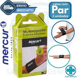 Munhequeira Elástica Mercur 2 Unidades Preta Ajustável Compressão Proteção Pulso Pares em Oferta na Shopee