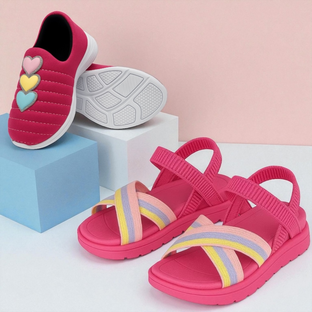 Kit Calçado Infantil Feminino Tênis Calce Fácil + Sandália Rosa Menina em Oferta na Shopee