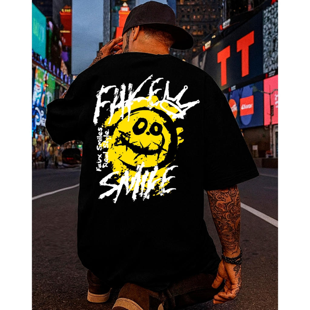 Camiseta Streetwear Oversized Smile Estampada Camisa Premium Alta Qualidade 100% Algodão Unissex