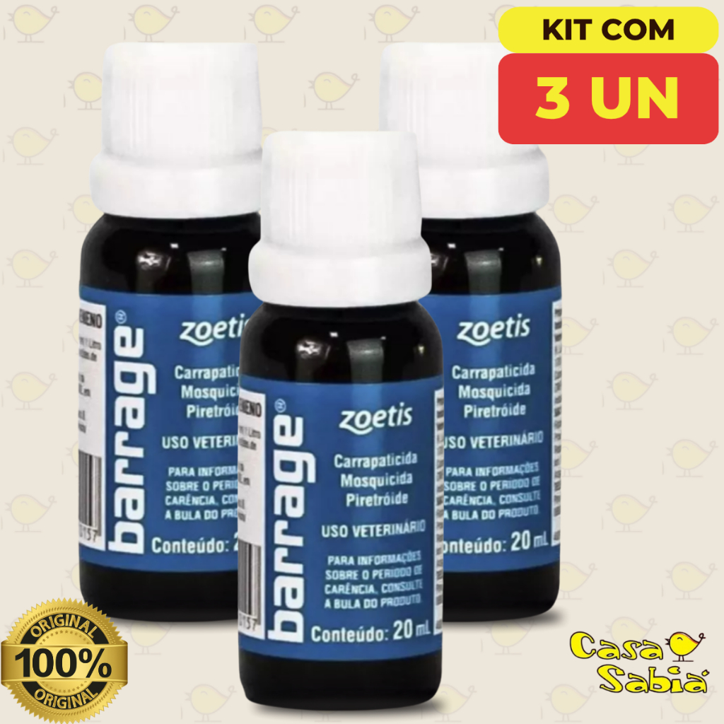 Barrage Zoetis Carrapaticida, Mosquicida Piolho de Galinha - c/ 3, 2 ou 1 unidade em Oferta na Shopee