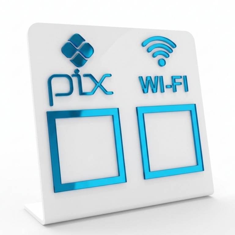 Placa Display Acrílico Mesa Balcão Pix e Wifi Expositor Qr Code