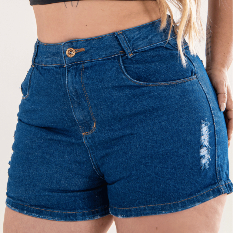 Short Jeans Feminino Plus Size Destroyed 100% Algodão Cintura Alta Moda Maior em Oferta na Shopee