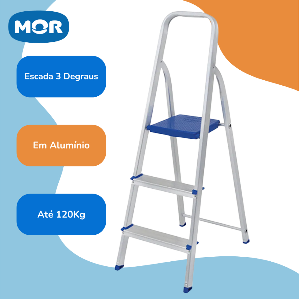 Escada Doméstica Alumínio 3 Degraus Mor