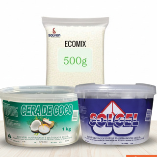 Kit 2,5kg Solven 1Kg Cera de Coco + 1kg Parafina em Gel Solgel + 500g Cera de Soja Ecomix Lentilhada em Oferta na Shopee