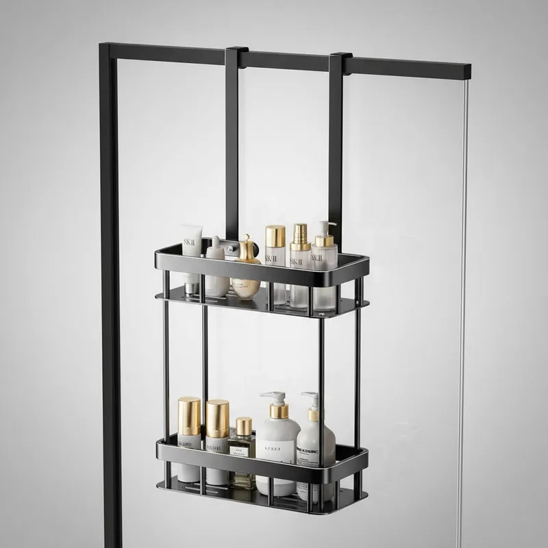 Prateleira Suspensa Sem Furo Dupla para Banheiro e Box Suporte Elegante de Shampoo e Sabonete