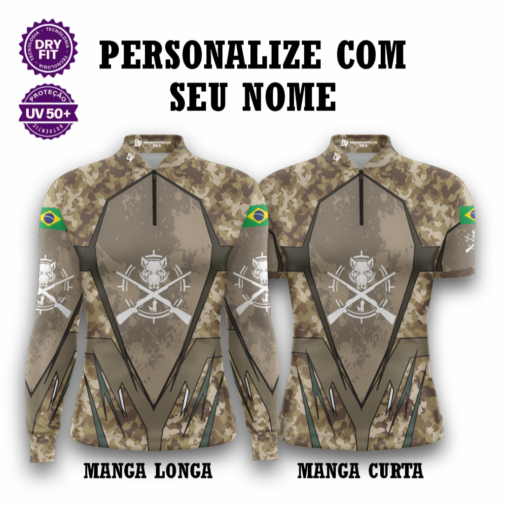 Camisa Zíper Caça Camuflado Javali – Unissex UV50+ Premium Personalizada em Oferta na Shopee