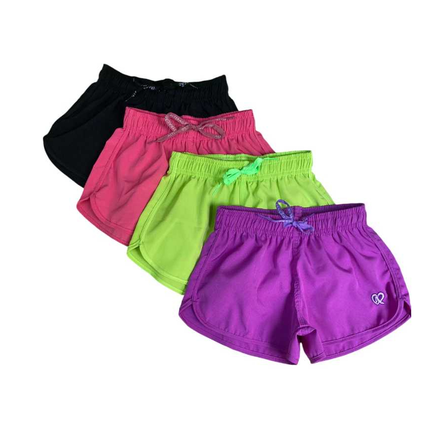 KIT C/3 SHORTS DE MENINA TACTEL MODA VERÃO INFANTIL JUVENIL PISCINA PRAIA COM CINTURA ELÁSTICA E CORDÃO CORES 10-16