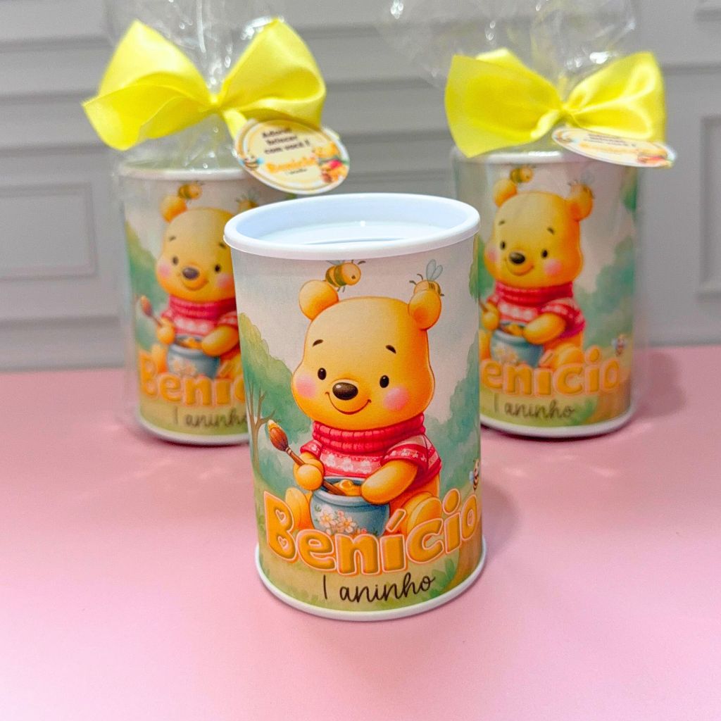 Cofrinho Personalizado URSINHO POOH com embalagem + laço + tag - FAZEMOS EM TODOS OS TEMAS em Oferta na Shopee