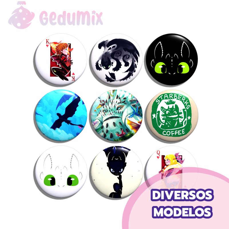 KITs Bottons Broches Como Treinar O Seu Dragão Fúria da Noite & Fúria da Luz (Metadinha)