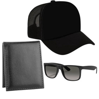 Kit Boné Carteira e Óculos de Sol Masculino Sortido Cores Presente Completo Estilo Casual Moderno Elegante