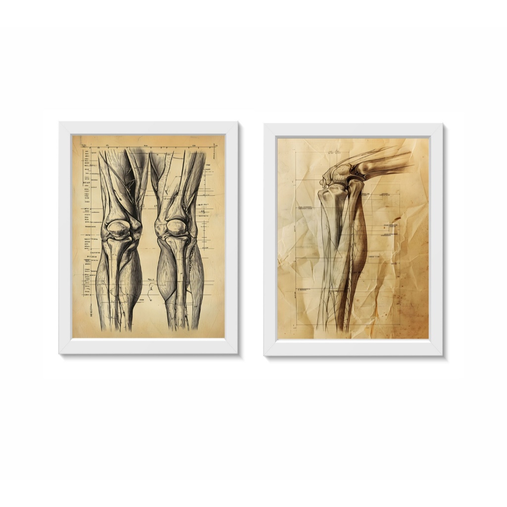 Kit 2 Quadros Decorativos Pernas Decoração Consultório Médico Ortopedia Fisioterapia Molduras 20x30cm Madeira