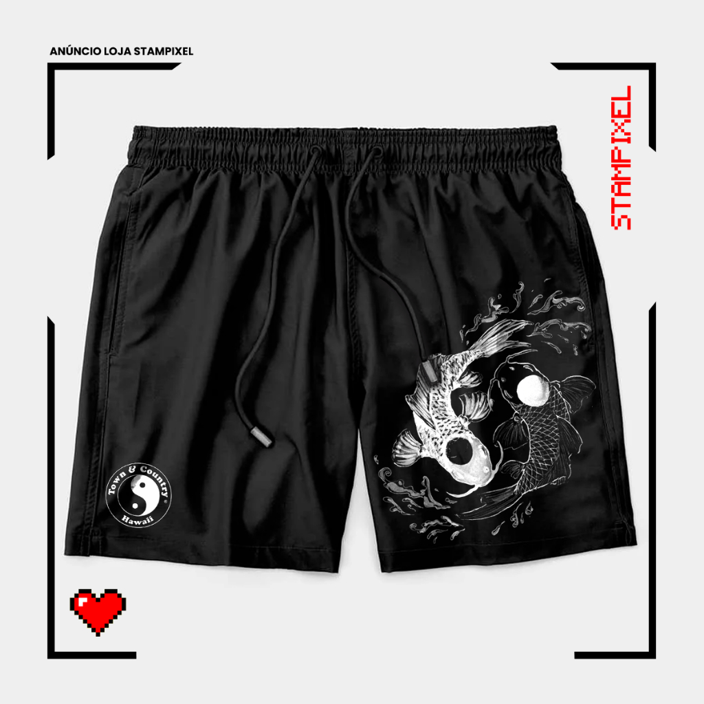 Bermuda Tactel Town Country Carpas Yin Yang Short Mandrake Confortável Com Elastano Ideal Lazer Treino Esportes Praia em Oferta na Shopee