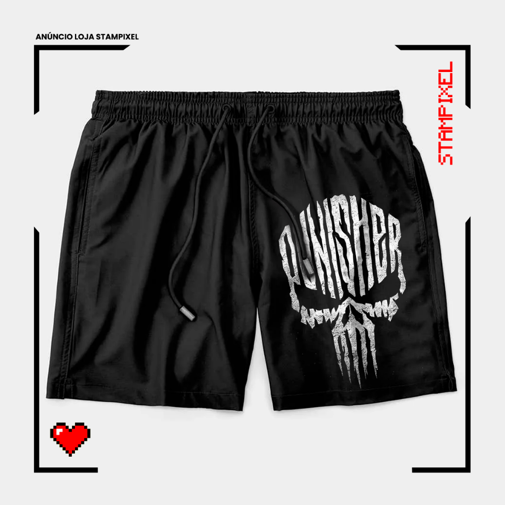 Bermuda Tactel The Punisher O Justiceiro Short De Filme Confortável Com Elastano Ideal Lazer Treino Esportes Praia