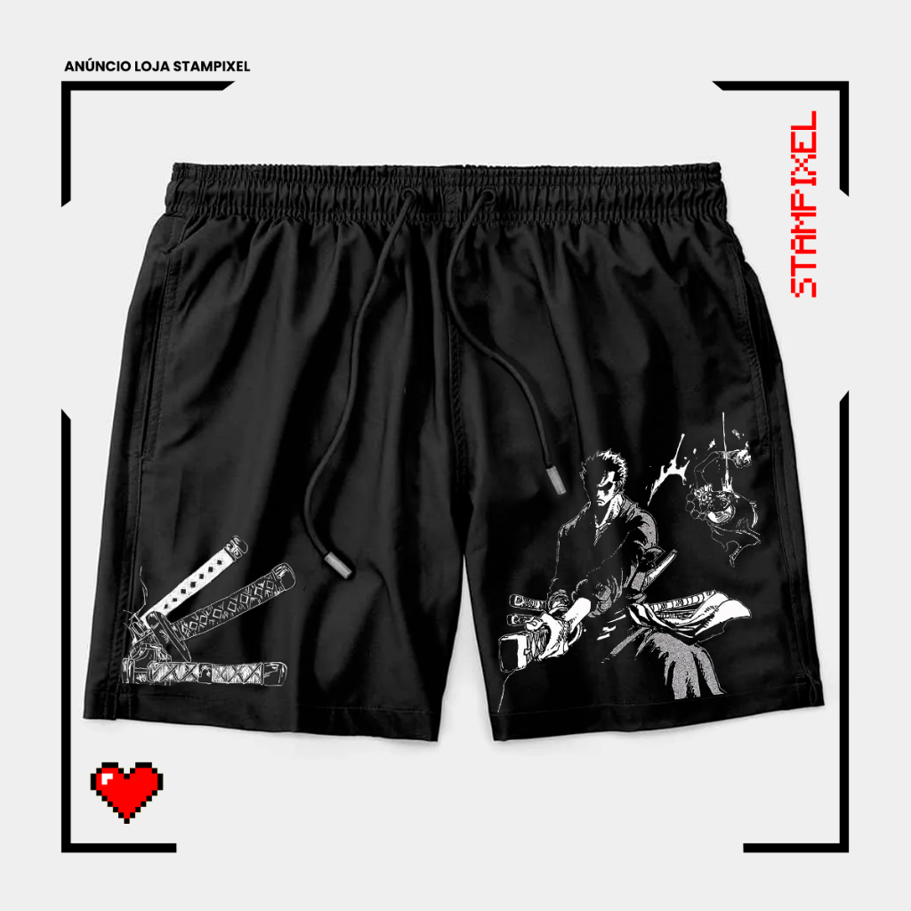 Bermuda Tactel Zoro One Piece Katanas Santoryu Short De Anime Confortável Com Elastano Ideal Lazer Treino Esportes Praia