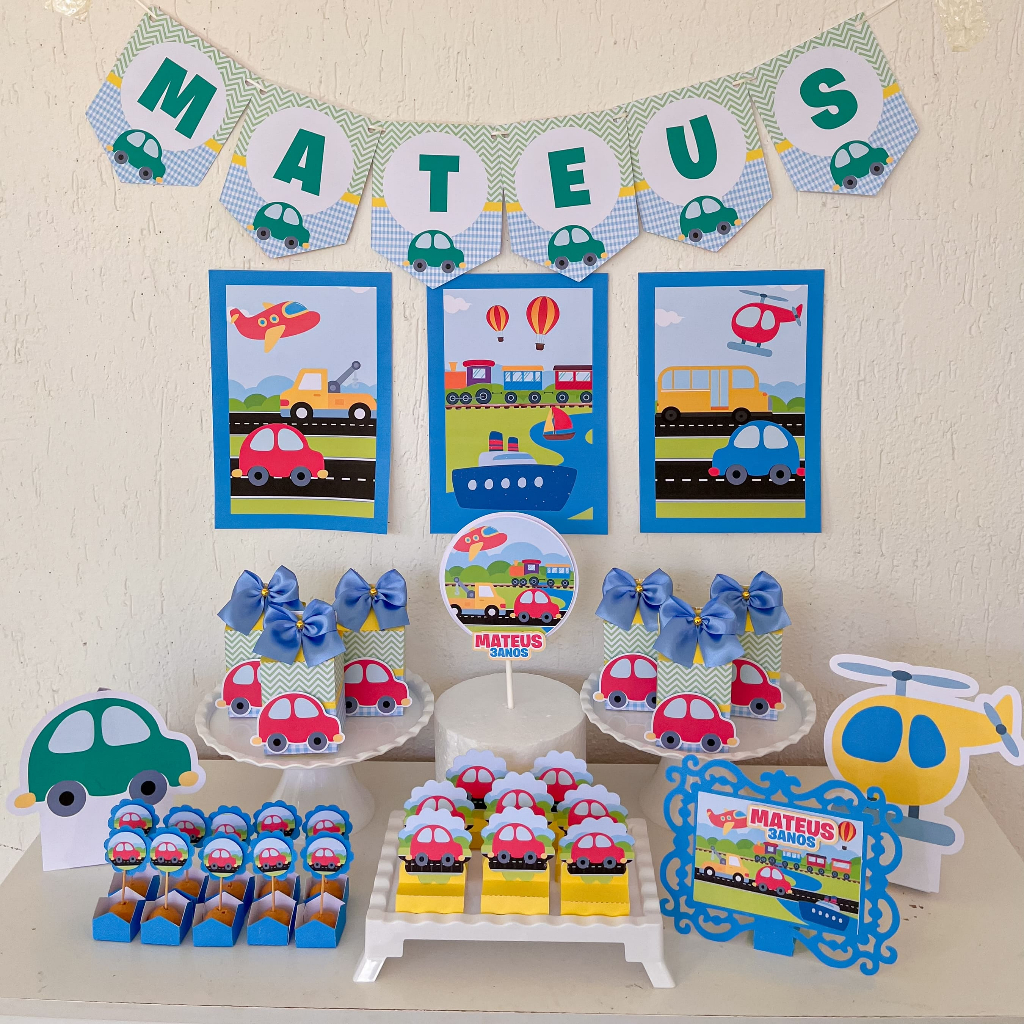 Kit Festa Meios de transportes Personalizado Só um Bolinho | Mesversário Aniversário | Lembrancinha | Carrinhos