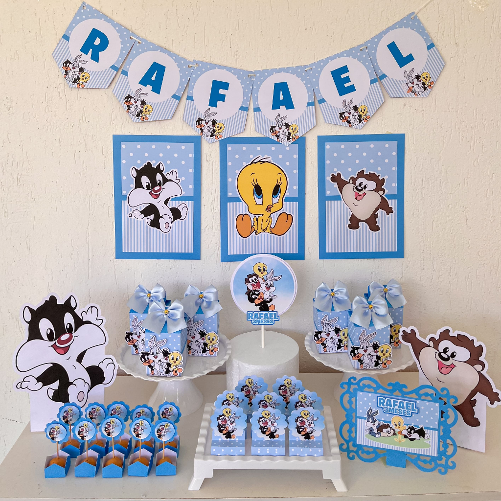 Kit Festa Baby Looney Tunes Personalizado Só um Bolinho | Mesversário Aniversário | Lembrancinha