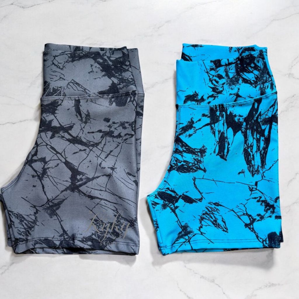 Kit 2 Shortinhos Academia Feminino Marmorizado Cintura Alta Suplex Tie Dye Modelador Conjunto