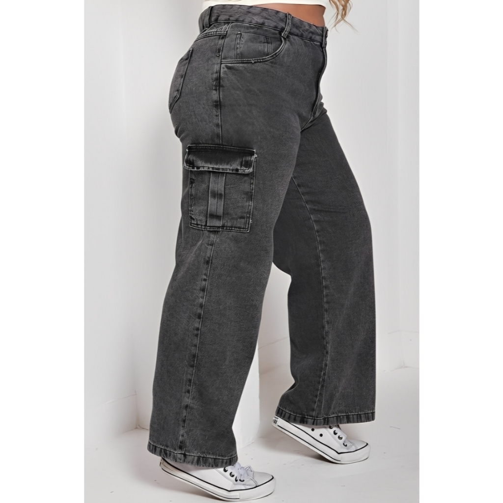 Calça jeans Cargo grafite Feminina PLUS SIZE 46 ao 54 em Oferta na Shopee