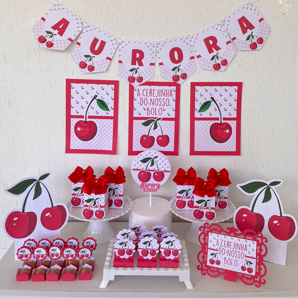 Kit Festa Cerejinha Personalizado Só um Bolinho | Mesversário Aniversário | Lembrancinha