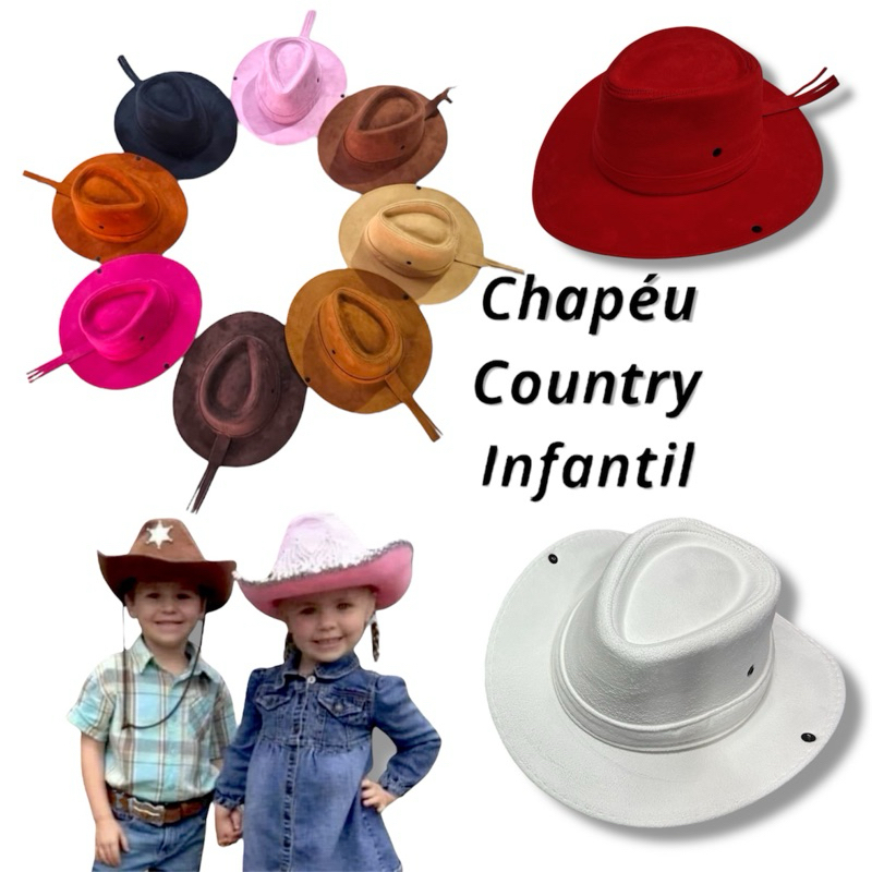 Chapéu Country Infantil - Camurça Unissex Criança 2 a 6 Anos Rodeio Festa Cowboy Texas Clássico