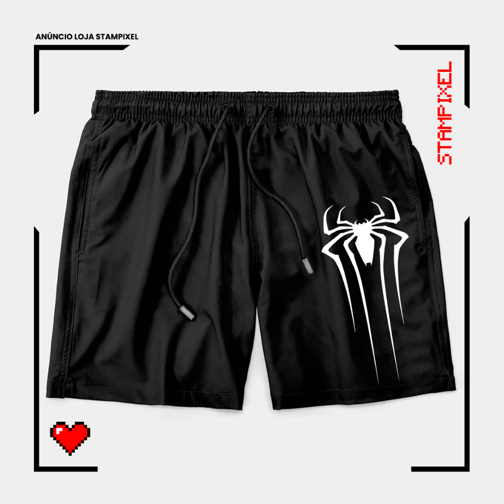 Bermuda Tactel Sinal Aranha Símbolo Homem Aranha Filme Short Confortável Com Elastano Ideal Lazer Treino Esportes Praia