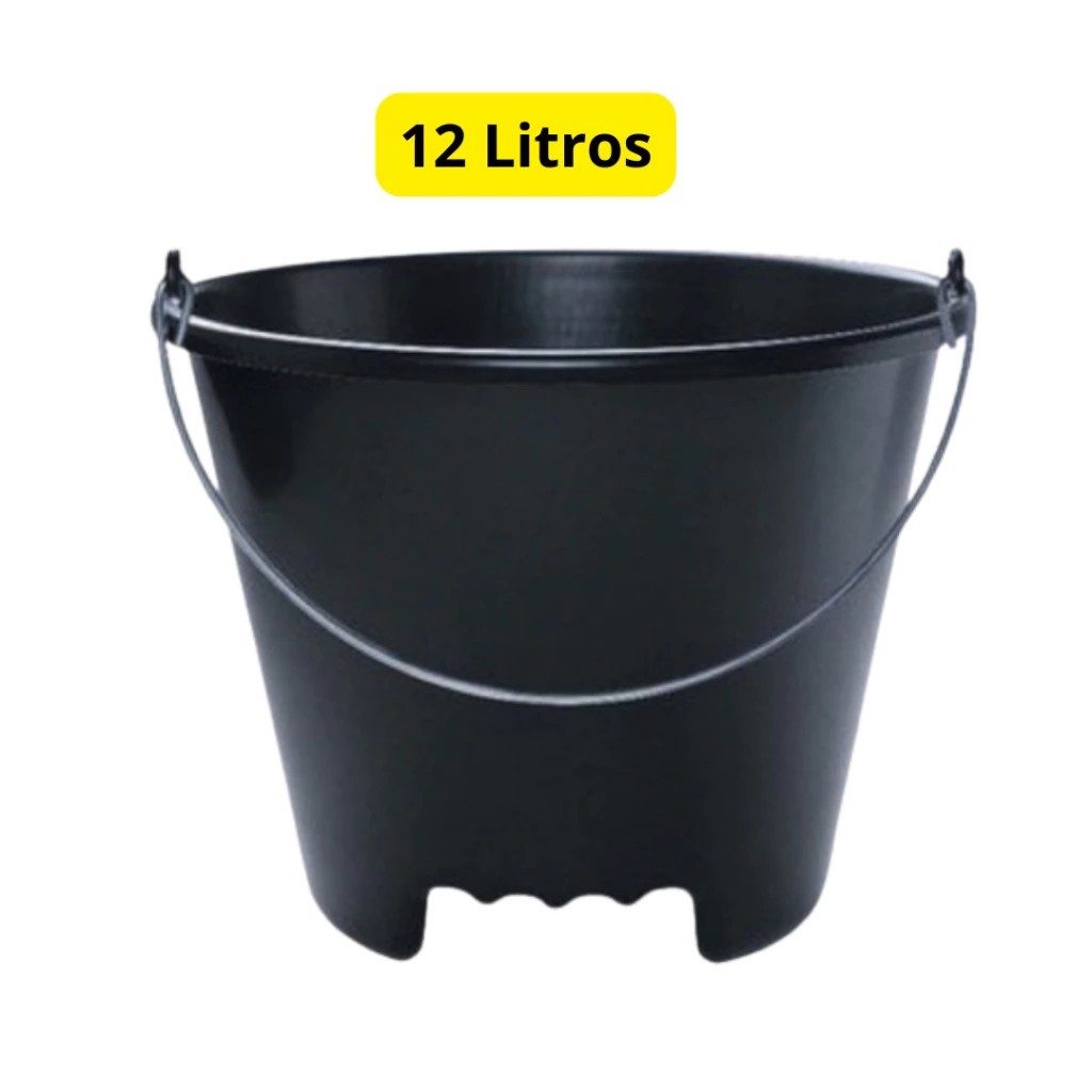 Balde Plástico com pegador e alça em aço reforçado 12 Litros - Preto - Terraplast em Oferta na Shopee
