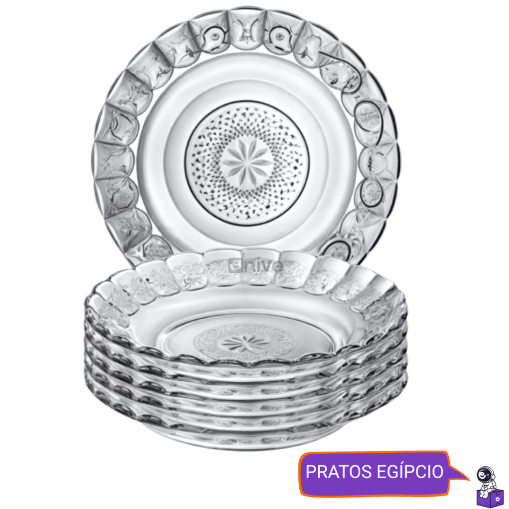 Kit Até 12 Pratos Fundo Egípcio de Vidro Reforçado Transparente Sofisticado Borda Estrela 22cm em Oferta na Shopee